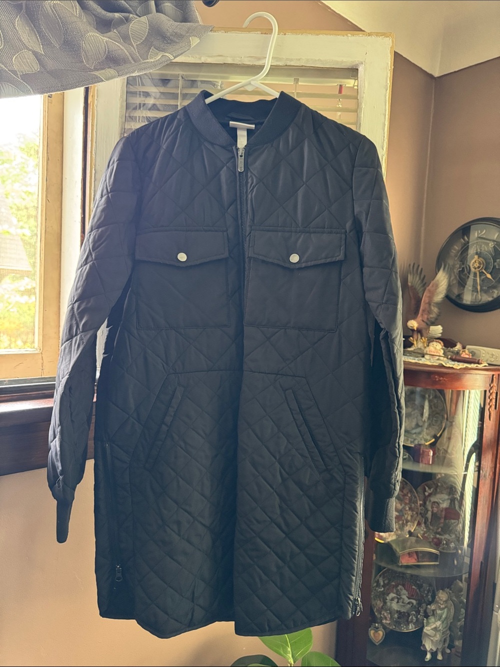 Zella Black Quilted Long light weight zip Puffer Coat